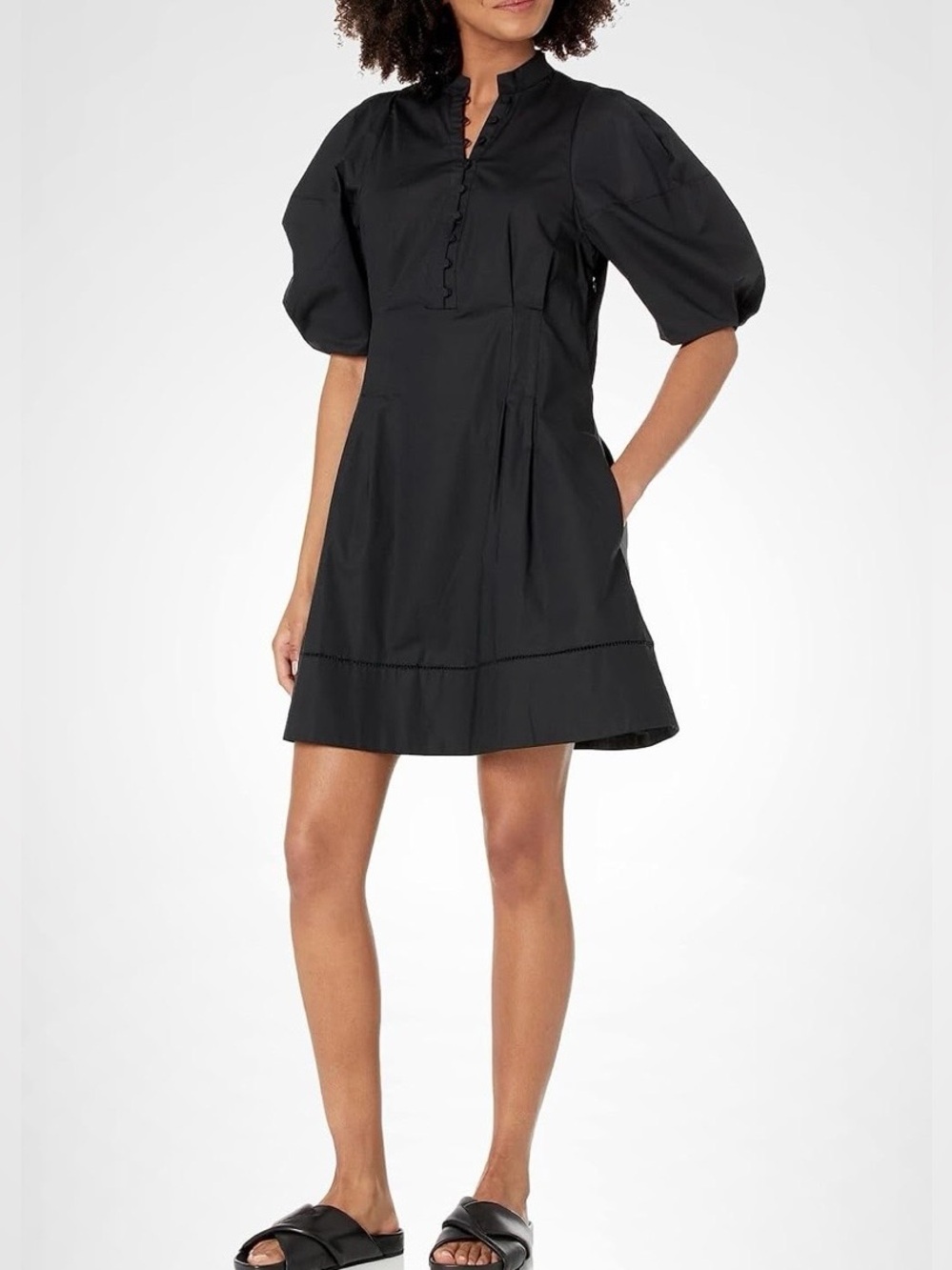 Club Monaco Black Cotton Balloon Sleeve Mini Button Front Dress 6
